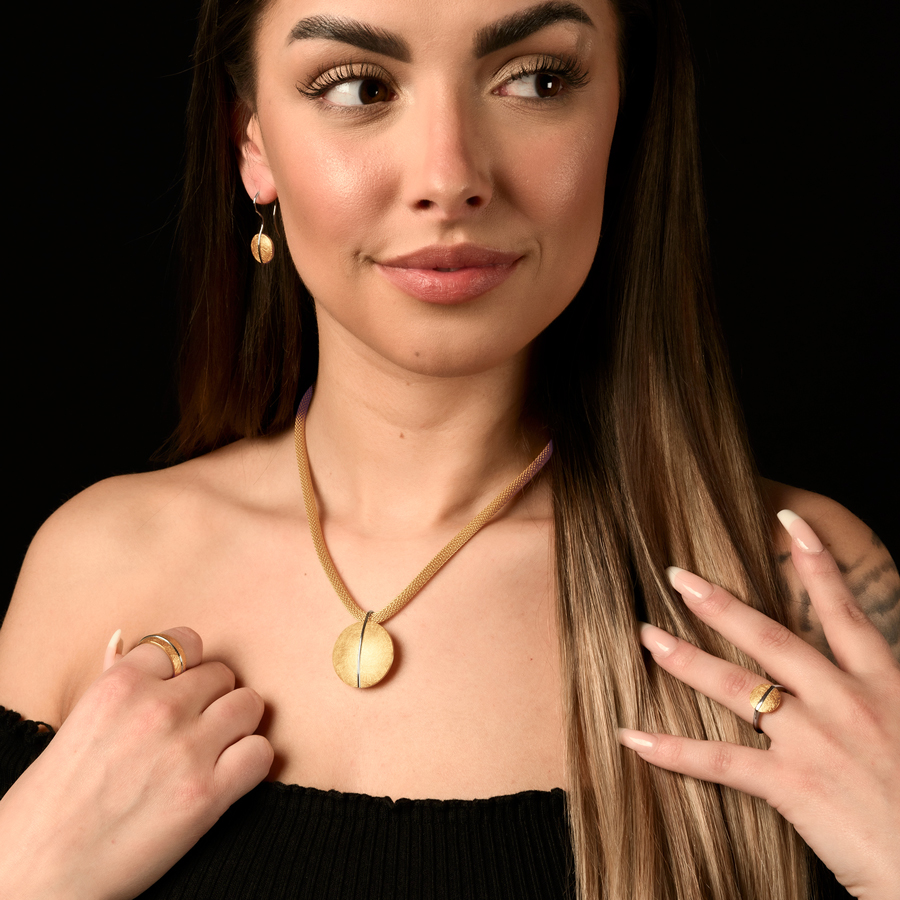 Edelstahl Ring Schmuck Set mit Gelbgold